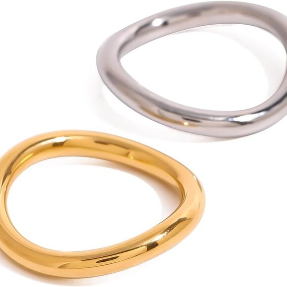 Water-Resistant 18K Gold Plated Women’s Rings - Chunky Layered Stackable Design - Picture 3 of 7